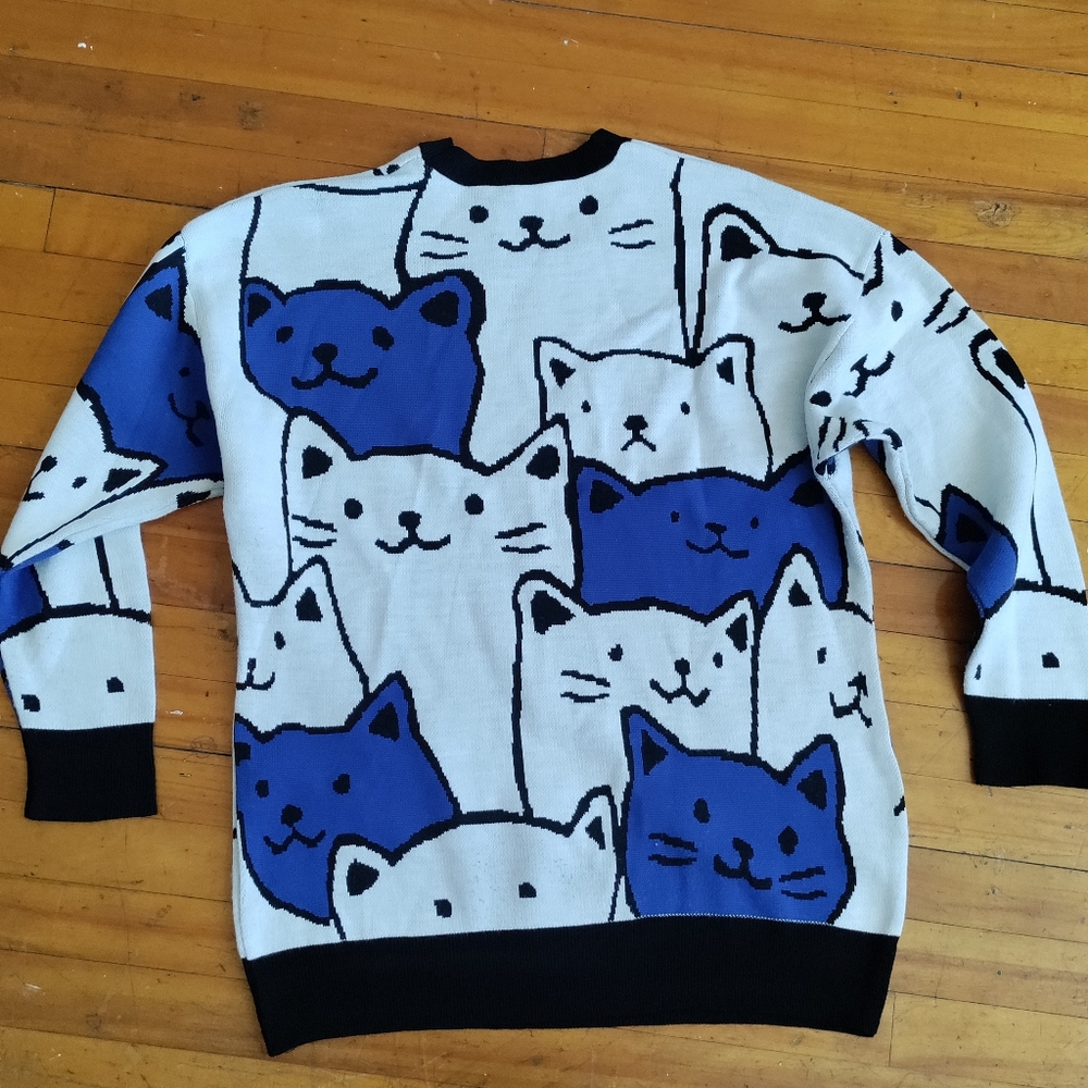 Crazy Cat Knit Crewneck Sweater L/XL - Picture 2 of 8